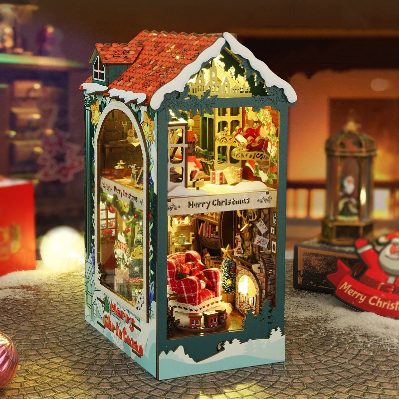 NEW DIY Wooden Merry Christmas - Diy Wooden Book Nook Kit Shelf Insert recension och pris