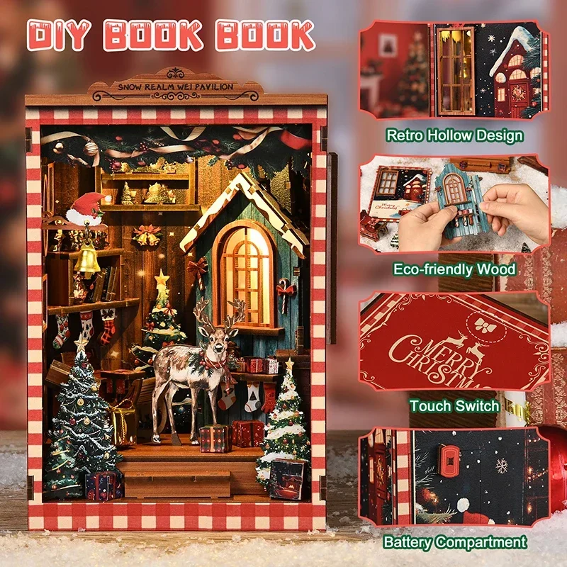 Miniature Model Kits Snow Real - Diy Wooden Book Nook Kit Shelf Insert recension och pris